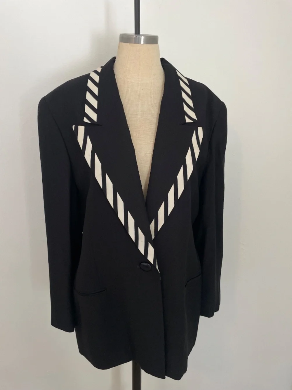 Vintage Christian Dior Blazer Skirt Suit Set Size 16 Black Zebra Stripe, 80s 90s